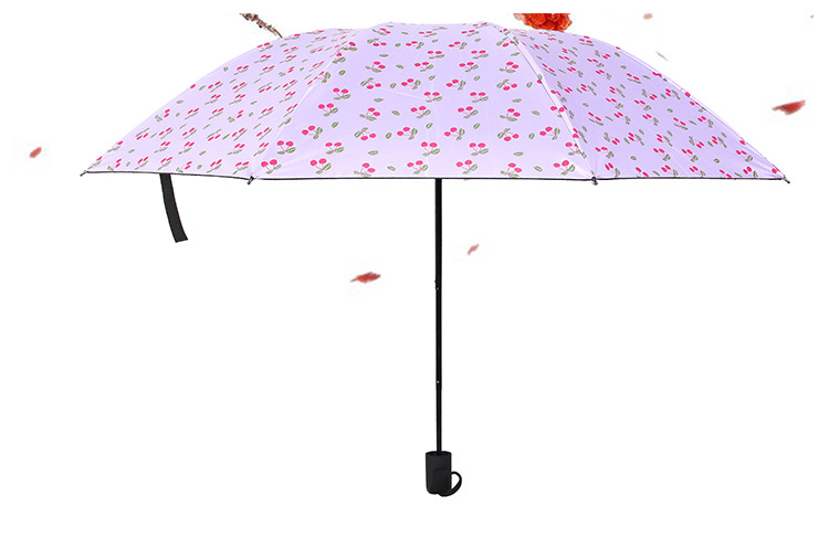 Creative folding black rubber umbrella, cute and fresh cherry three-fold sunshade umbrella, 8-bone manual sun protection and wind protection umbrella pic 10