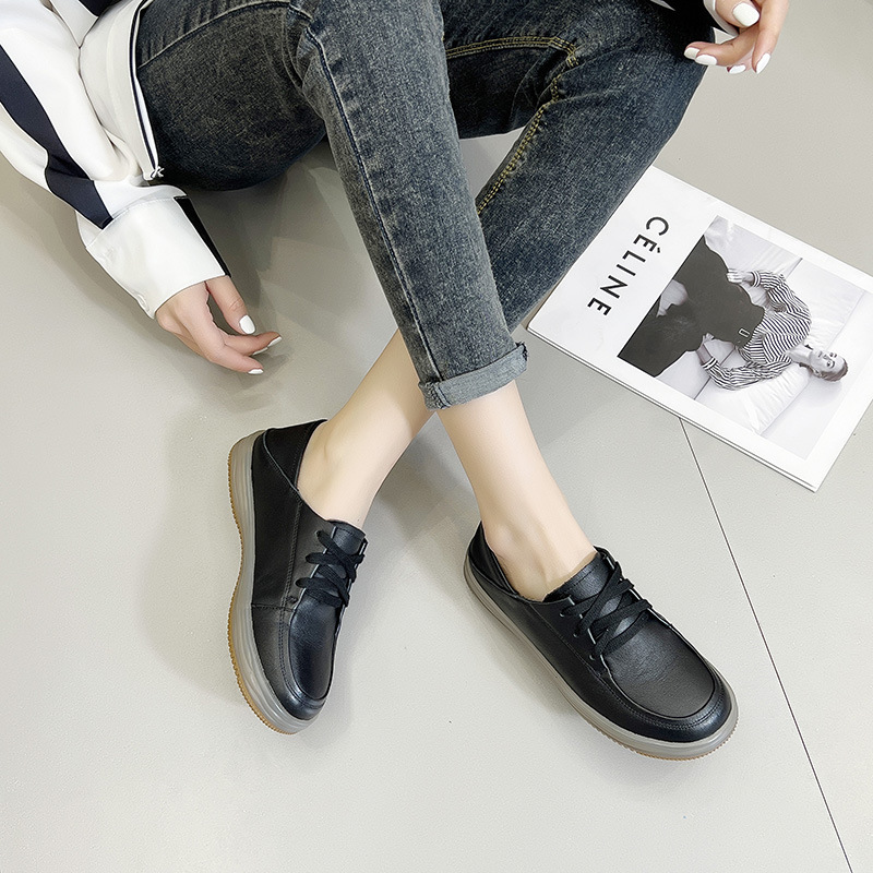 New soft-soled and soft-top loafers, lace-up flat single shoes, casual small leather shoes for women pic 10