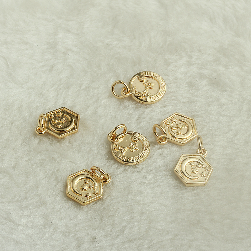 14k gold-plated color-preserving star and moon pendant diy handcrafted jewelry accessory, golden heart hitting the bullseye pendant pic 2