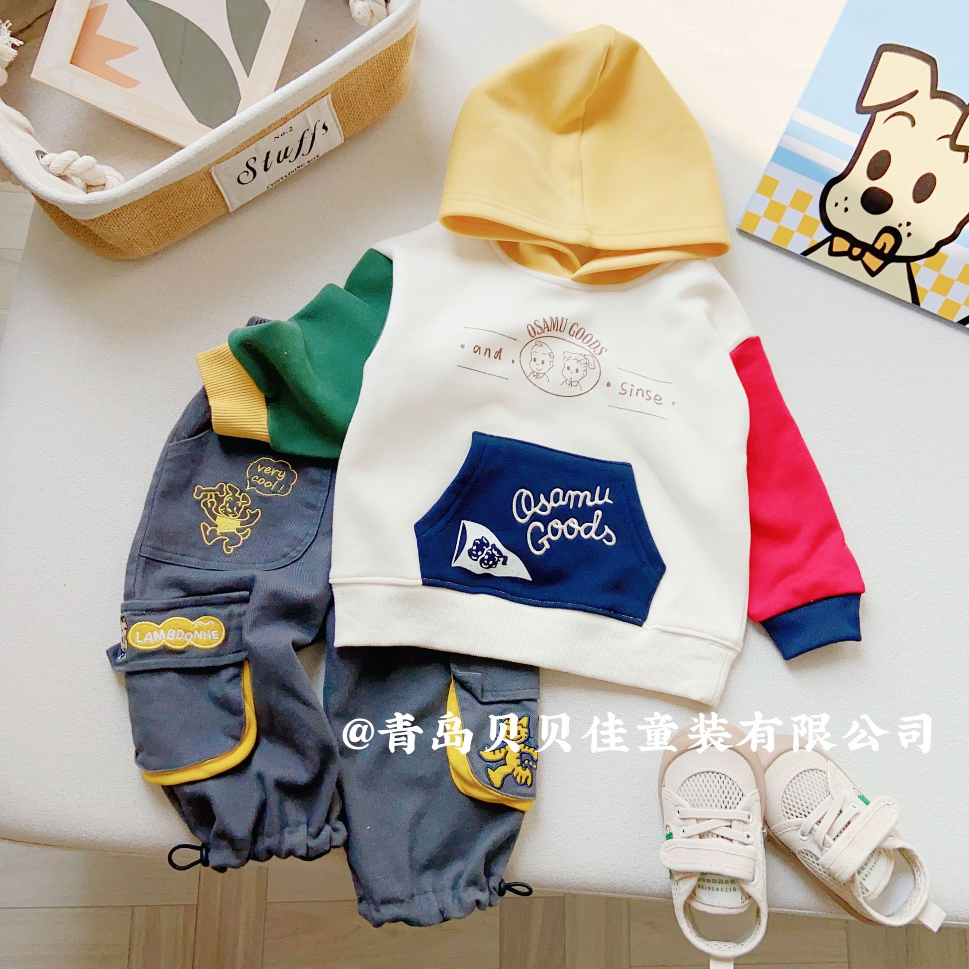 男童女童卫衣23秋冬加绒加厚小童连帽套头一体绒宽松卫衣批发零售详情15