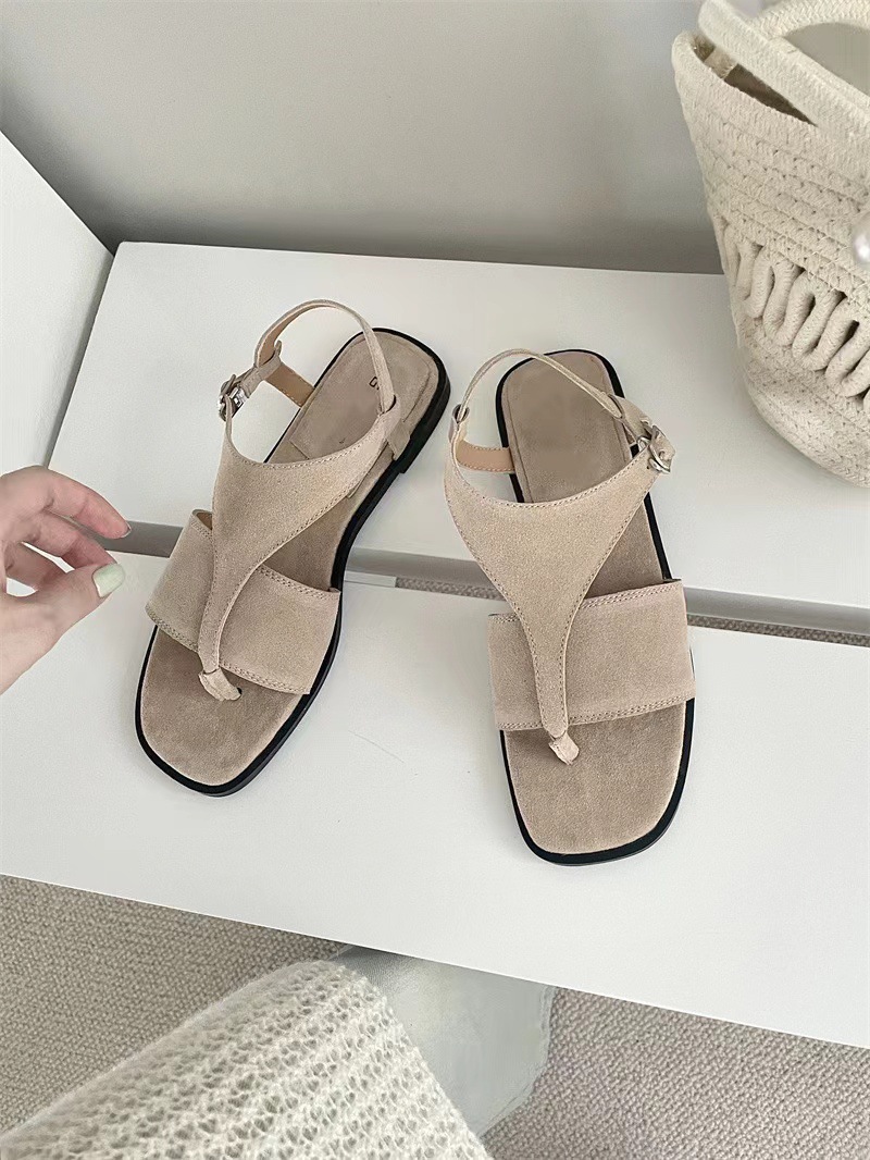 小众设计感真皮平底凉鞋女2024夏新款复古百搭扣带夹脚罗马沙滩鞋详情8