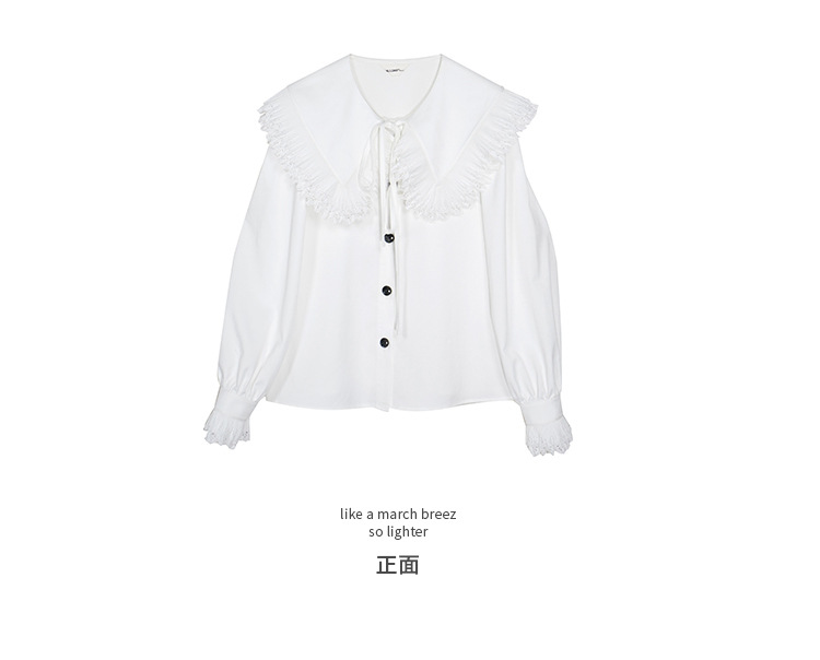 The new long-sleeved white shirt for women in the autumn of 2023, with lace trim and a doll-neck design, is a stylish shirt for women pic 31