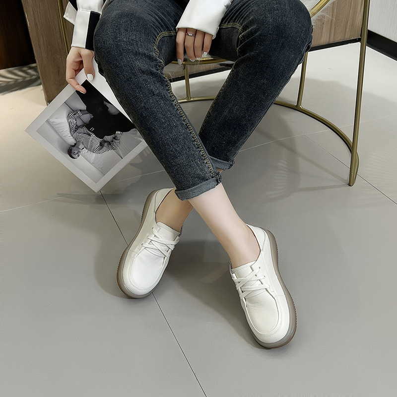 New soft-soled and soft-top loafers, lace-up flat single shoes, casual small leather shoes for women pic 4