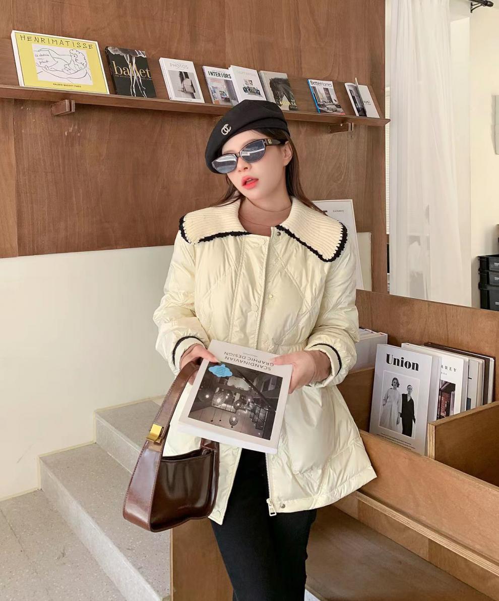 2022新款羽绒服女小香风短款韩版针织娃娃领时尚小个子冬外套潮详情4