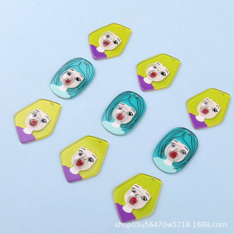 Cartoon fashion bubble-blowing girl semi-transparent acrylic sheet diy handmade patch jewelry earring accessory materials pic 9