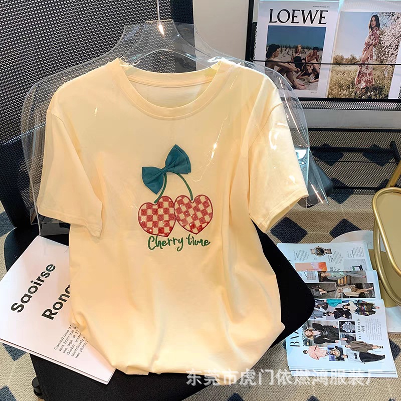 国潮短袖t恤女新款韩版宽松百搭半袖洋气上衣女士夏季短袖外贸货源详情3