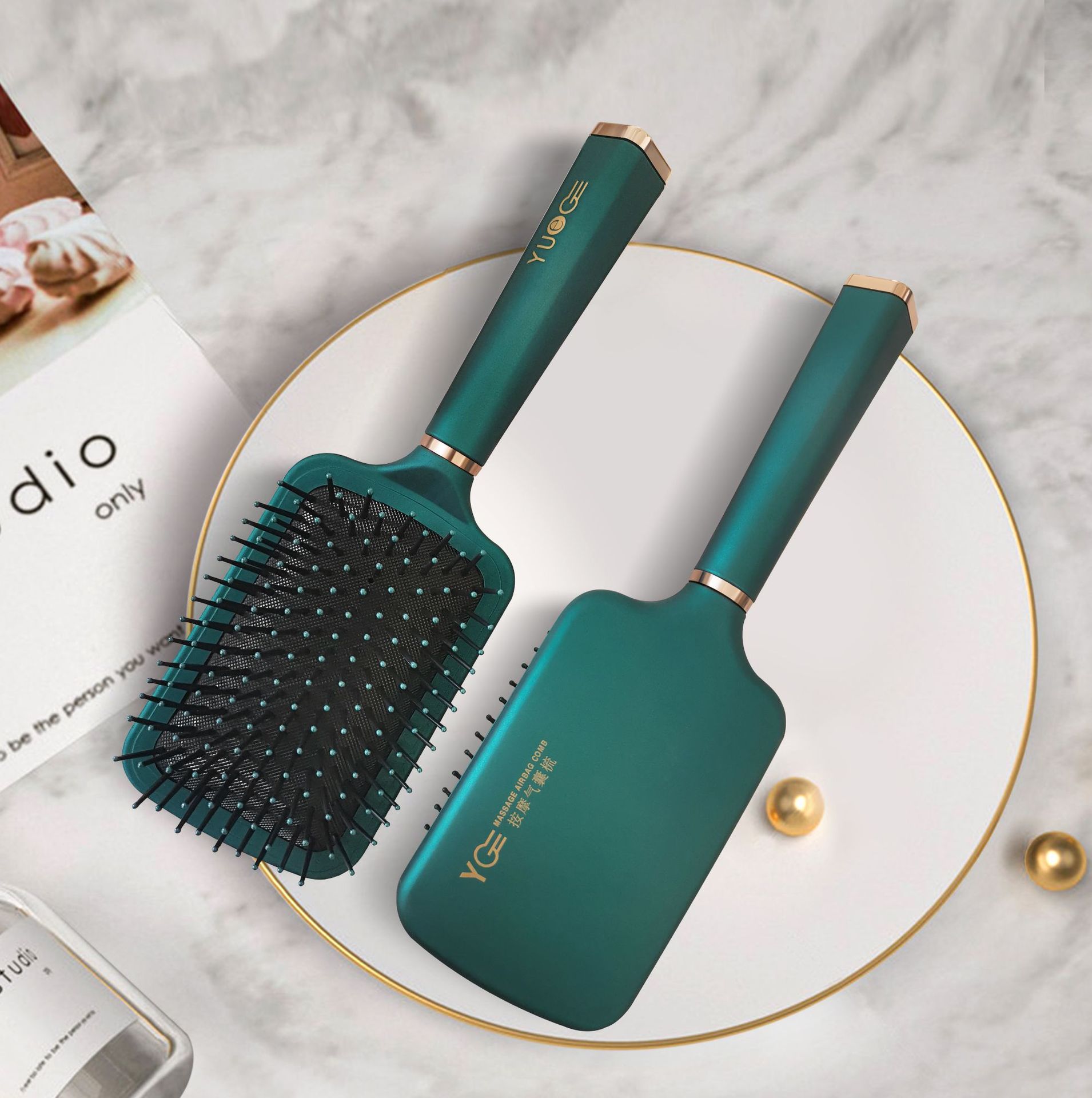 现货孔雀绿祖母绿按摩梳气囊梳子贵妇顺发负离子卷发白领女YUEG详情10