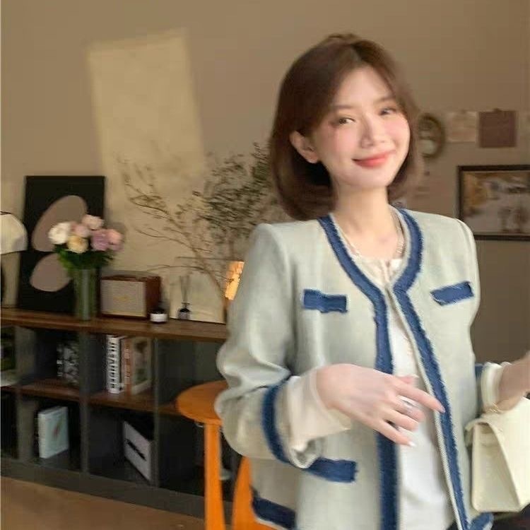 法式小香风撞色拼接牛仔外套女春秋新款感气质设计感短款上衣详情11