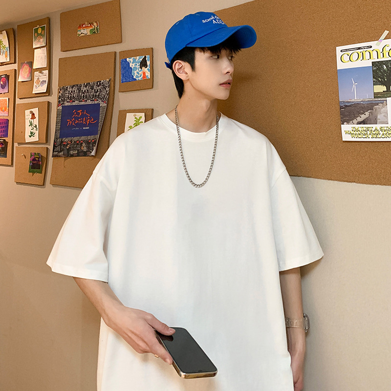 2025 Summer couple student Hong Kong-style trendy ins solid color short-sleeved T-shirt, versatile and casual fashion top pic 3