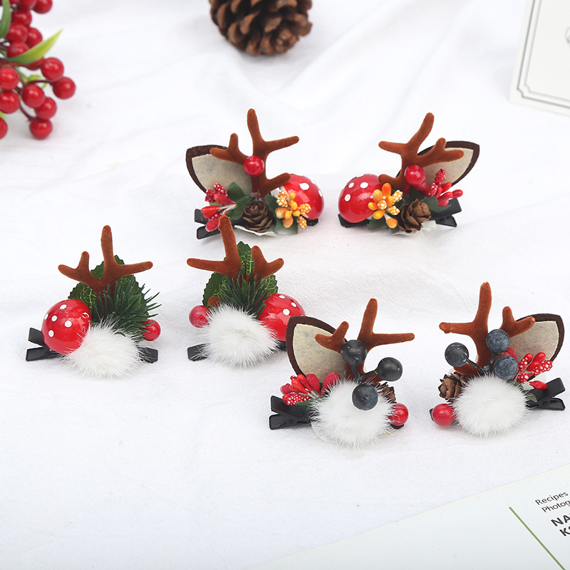 New Christmas style deer antler hairpins, simulated deer ears, berries, pinecones, elk headwear, adult and children duckbill clips pic 5
