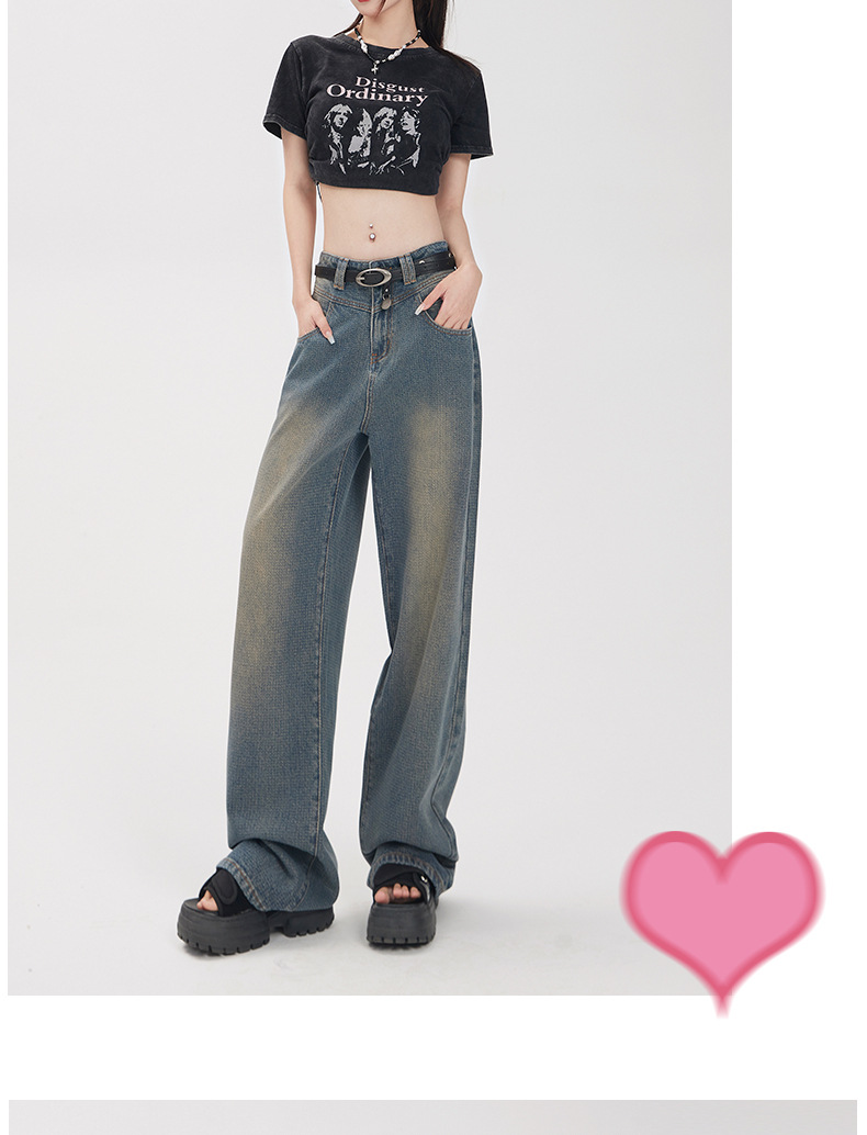 HEY+JEANS星空纹怀旧蓝牛仔裤女2023新款高腰宽松显瘦拼接阔腿裤详情14