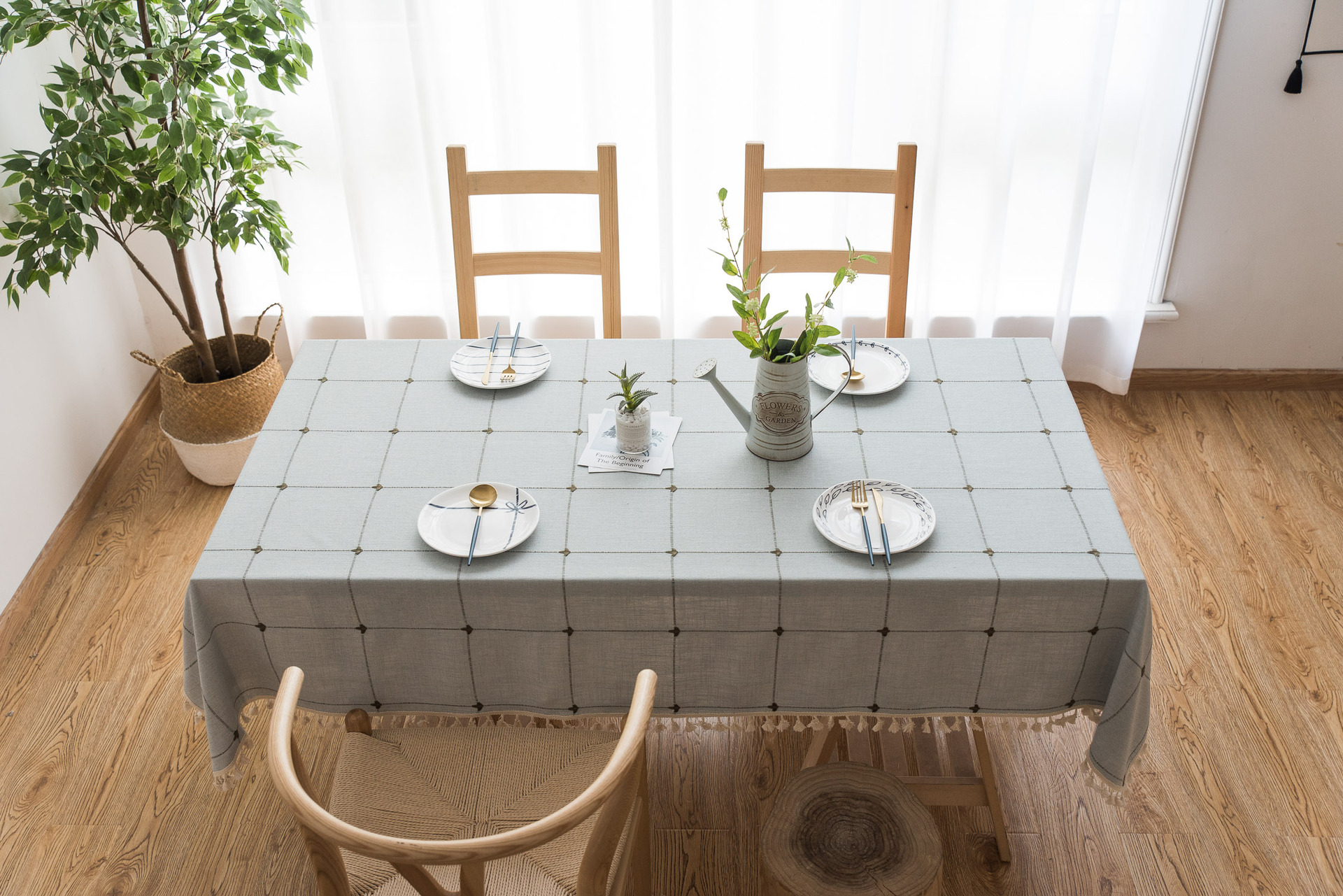 Cross-border Amazon farmhouse antique embroidery party tablecloth, cotton and linen outdoor linen coarse linen waterproof cover tablecloth pic 28