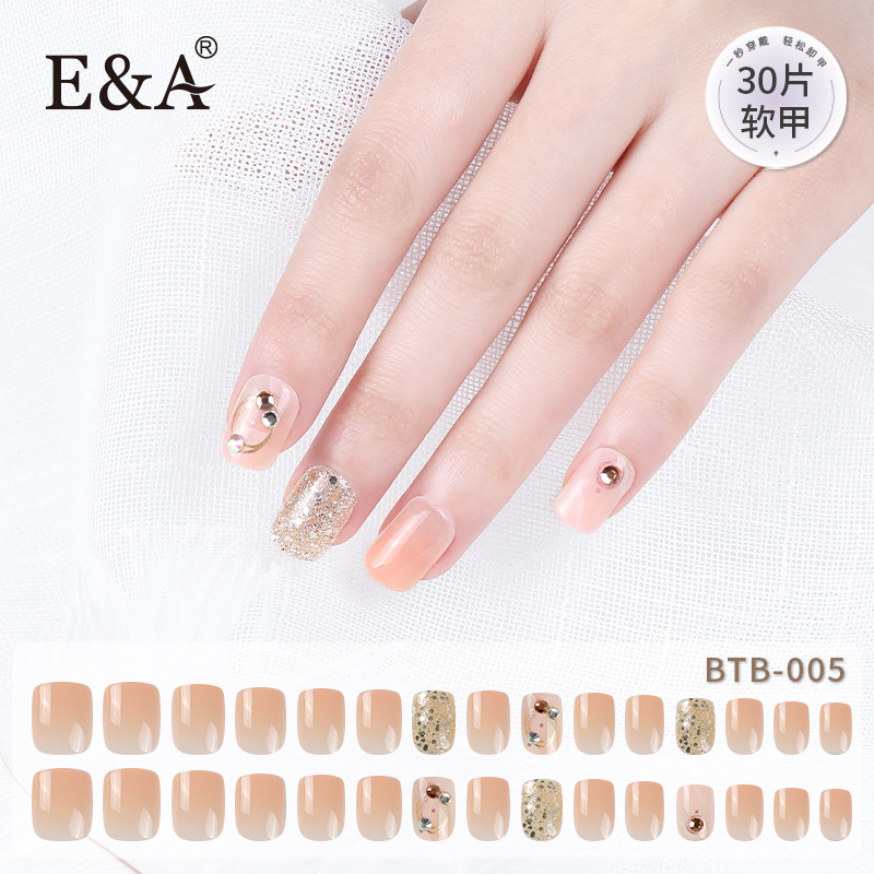 Wholesale of finished wearable nails, summer new style nail patches, short wearable nails, wholesale of gradient and smudging wearable nails, exclusively for export pic 1