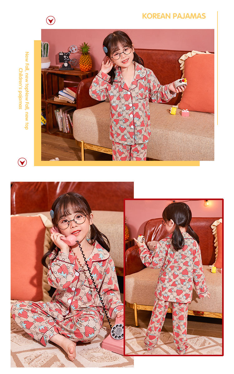 儿童睡衣女孩春夏长袖翻领牛奶丝套装开衫宝宝卡通外贸男童家居服详情11