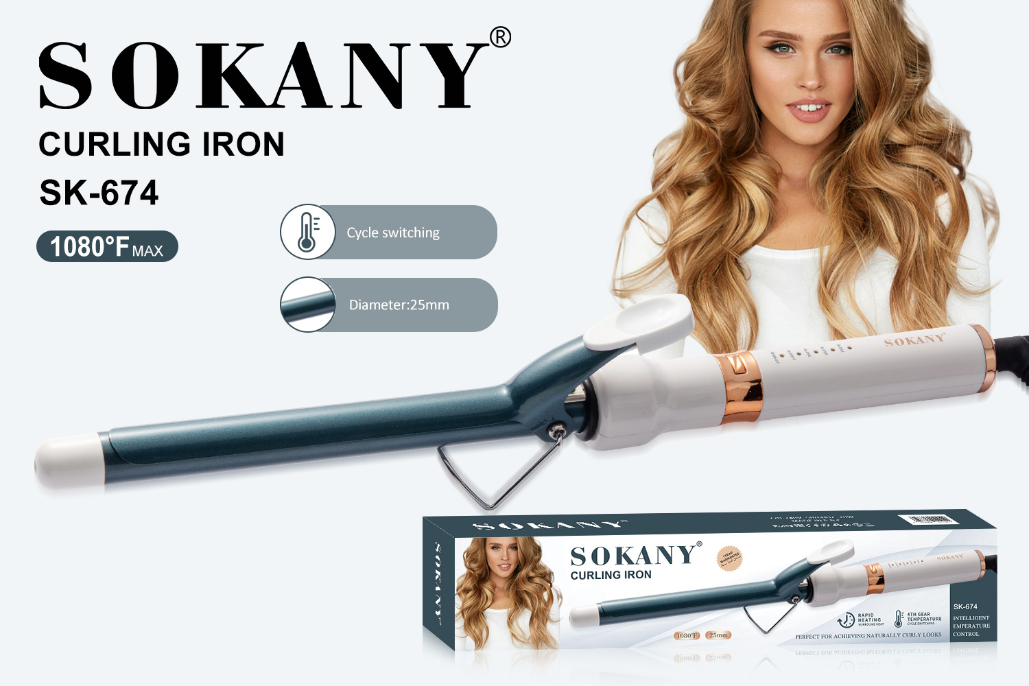 Cross-border export SOKANY674 CURLING IRON Hair curling and straightening iron Adjustable temperature Hair Curling Iron pic 2
