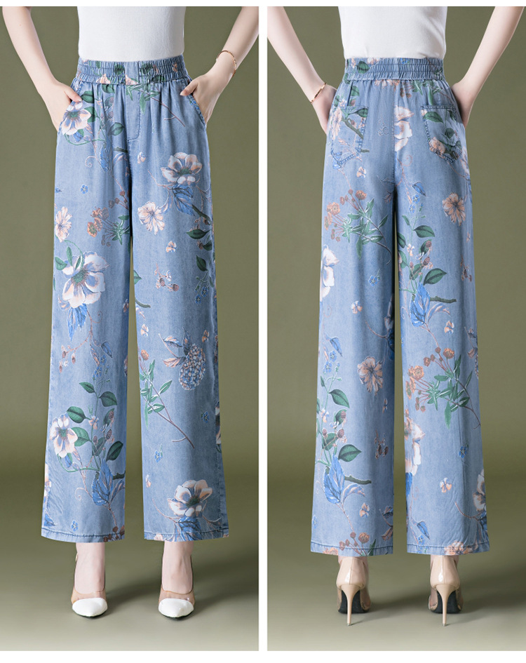 9258天丝牛仔裤阔腿裤九分中年女裤花裤子中国风妈妈裙裤夏季凉爽详情14