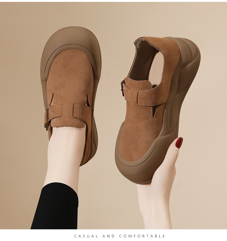 真皮厚底勃肯鞋女2024秋季新款英伦风复古大头磨砂休闲百搭女鞋详情7