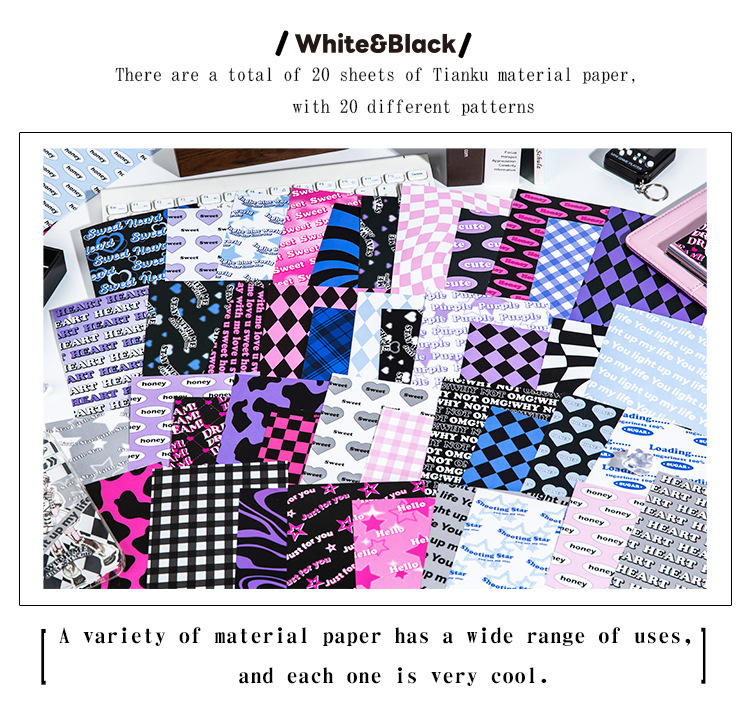 语闲无粘性素材纸 甜心电波甜酷系列可撕美式风手帐diy造景打底纸详情8