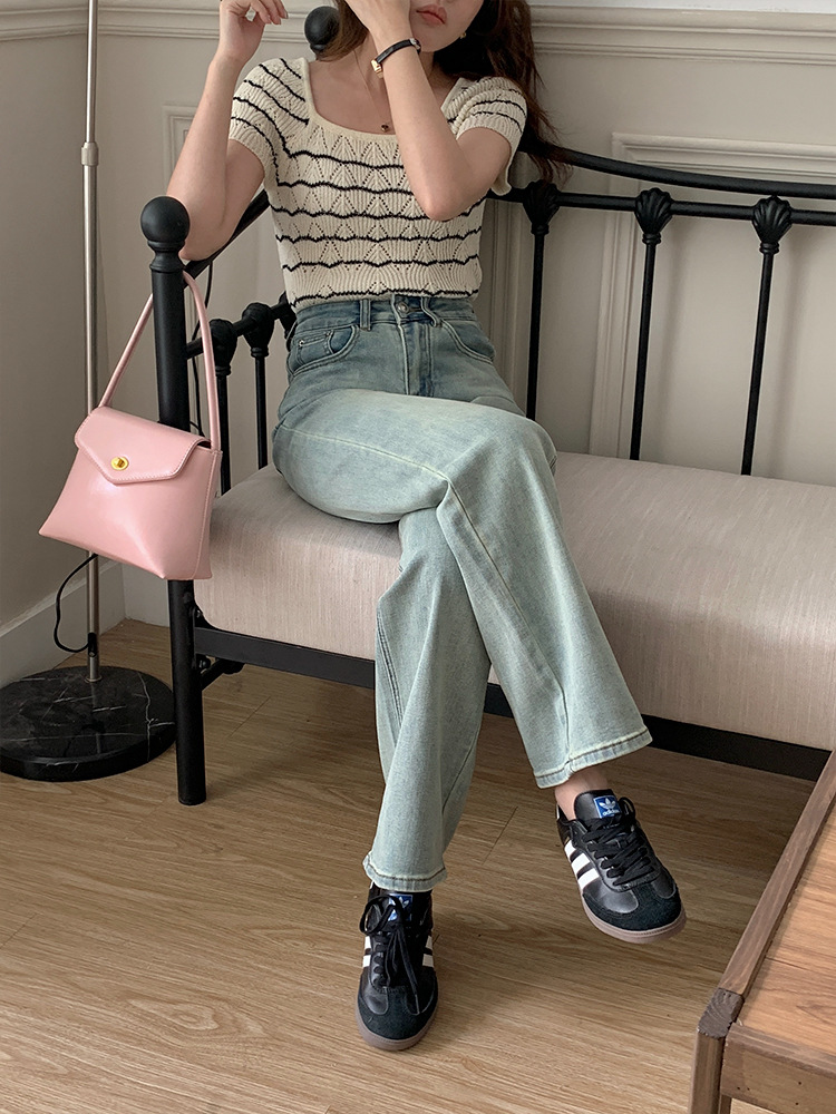 Korean chic washed cotton jeans for women 2023 summer new style narrow stretch wide-leg pants pic 17
