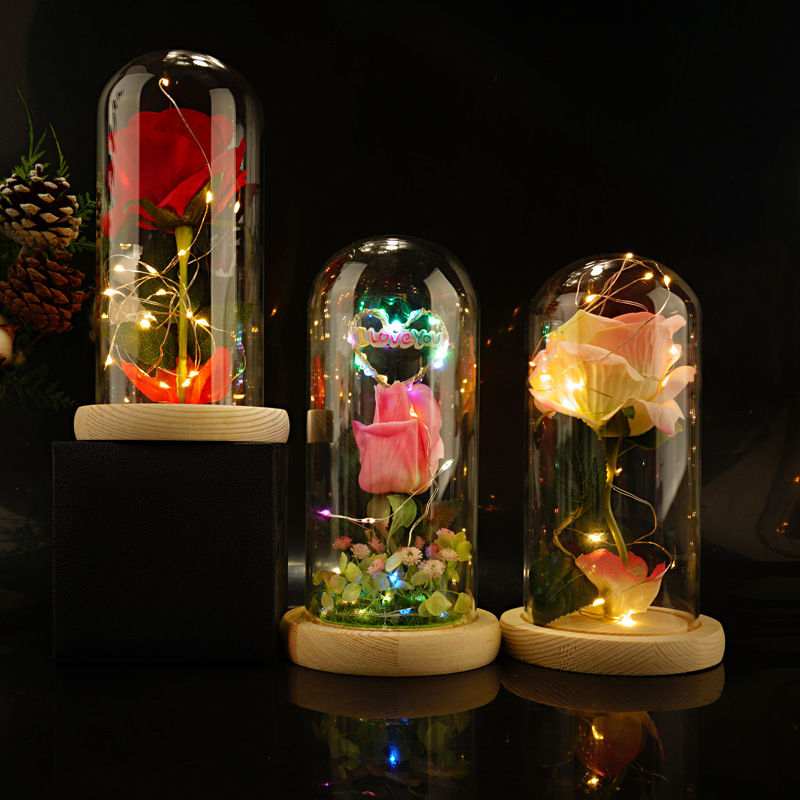 美女与野兽绒布玫瑰花灯玻璃罩灯 永生花小王子玫瑰花情人节礼物详情27