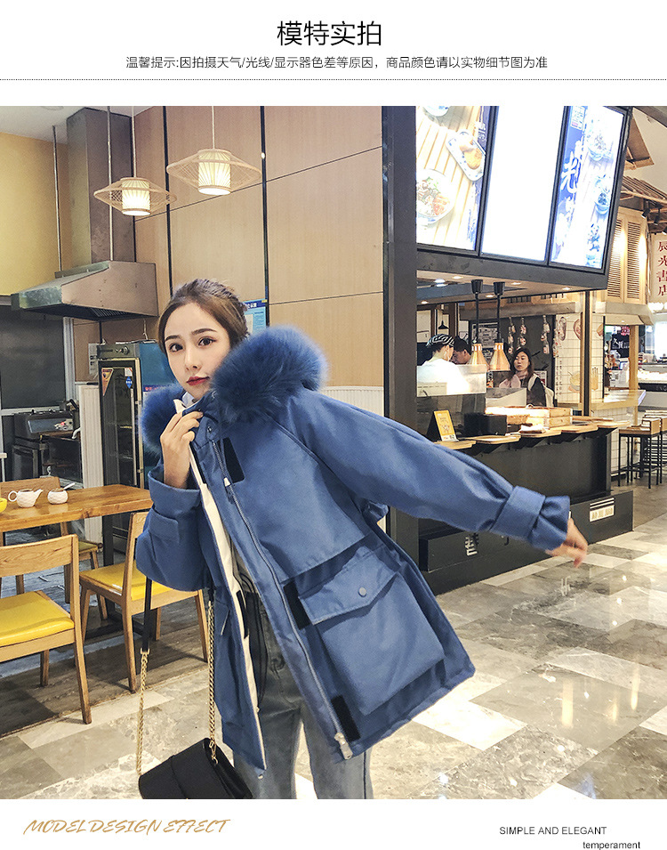 实拍羽绒棉服女小个子爆款中长款加厚韩版真毛领工装详情5