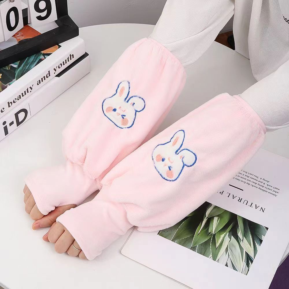 秋冬新款袖套手套防污防脏学生办公室女士网红刺绣兔子长款袖头套详情6