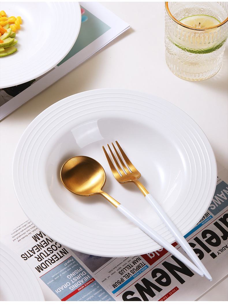 Ins-style pure white simple straw hat soup plate, home ceramic Western plate, pasta salad plate, hotel restaurant tableware pic 13