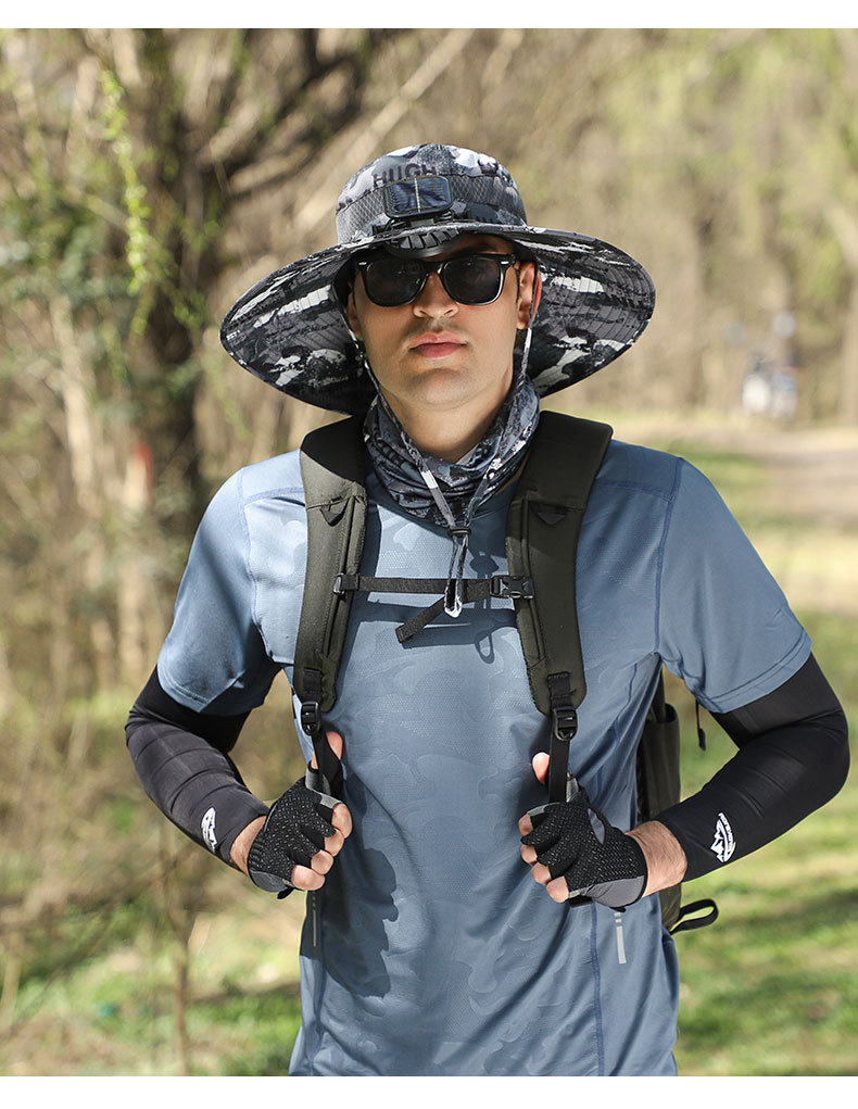 长续航锂电池风扇太阳能充电大风力夏大沿防晒帽男遮阳渔夫帽速干详情26