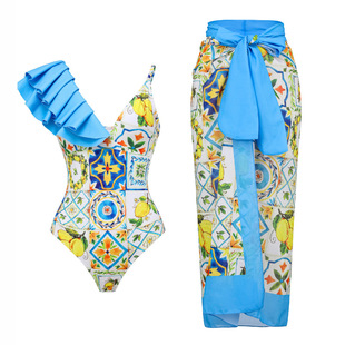 2023新款性感连体泳衣女欧美比基尼系带泳装套装长裙雪纺bikini详情24