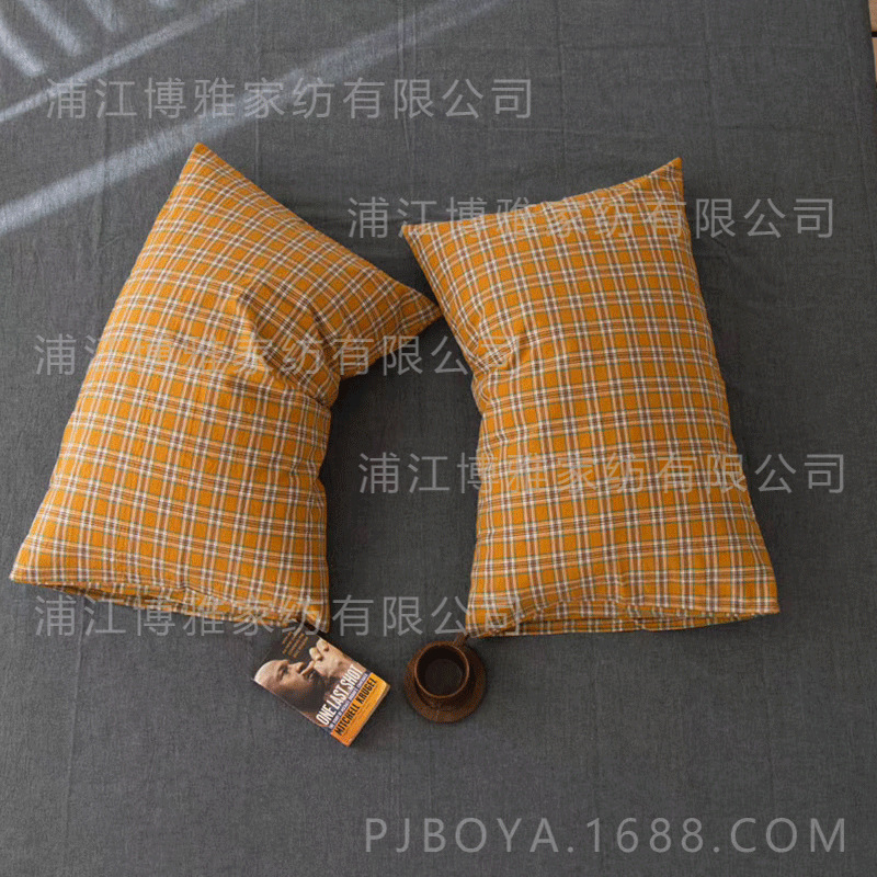 Boya high-quality modern simple grid plain washed cotton pillowcases, pure cotton single and double person pillowcases wholesale pic 9