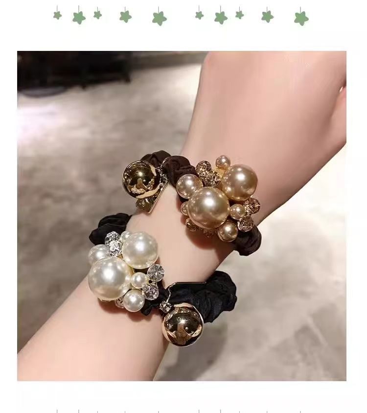 韩国风头花珍珠头饰发圈女高级感扎头发头绳丸子头神器皮筋发饰详情6