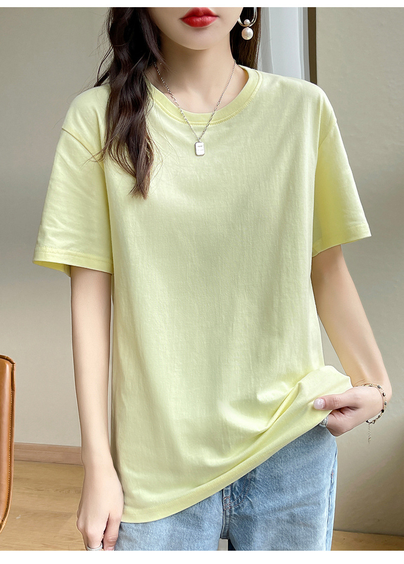 180克纯棉夏季新款短袖女T恤都市休闲纯色圆领款时尚百搭体恤上衣详情31