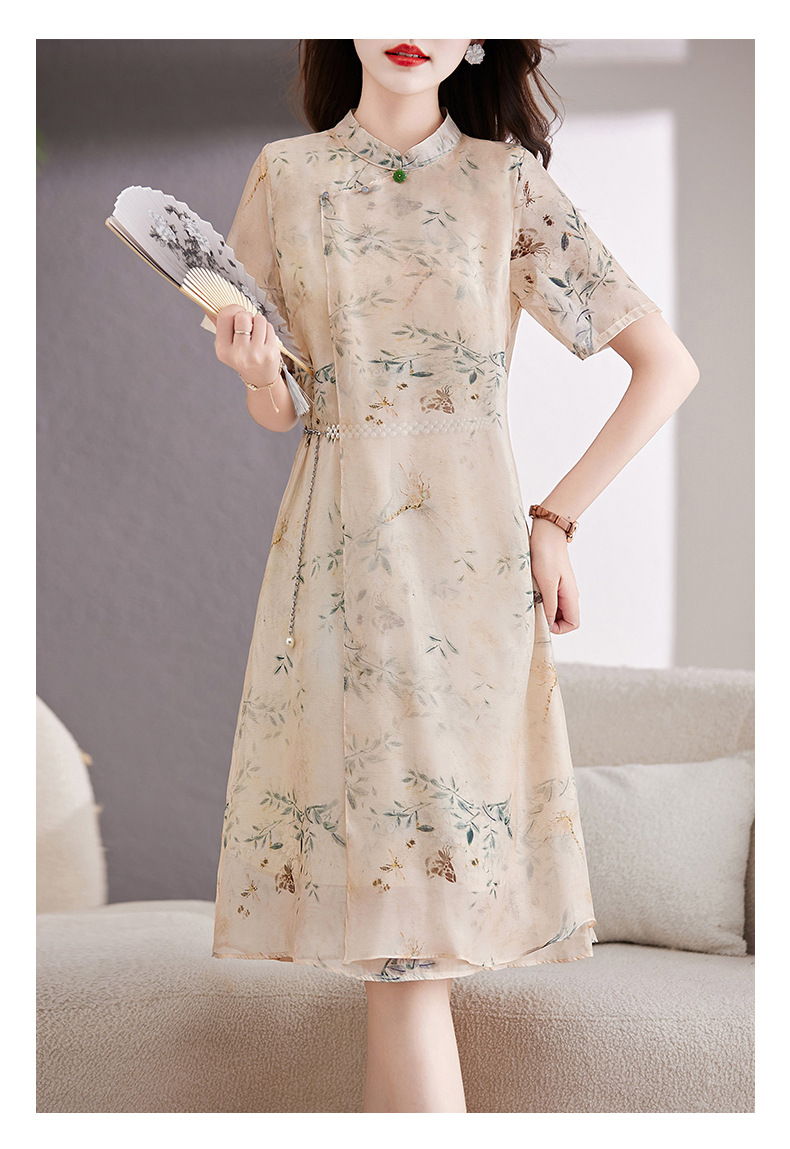 新中式国风改良旗袍连衣裙女夏2023新款显瘦气质中年妈妈薄纱裙子详情17