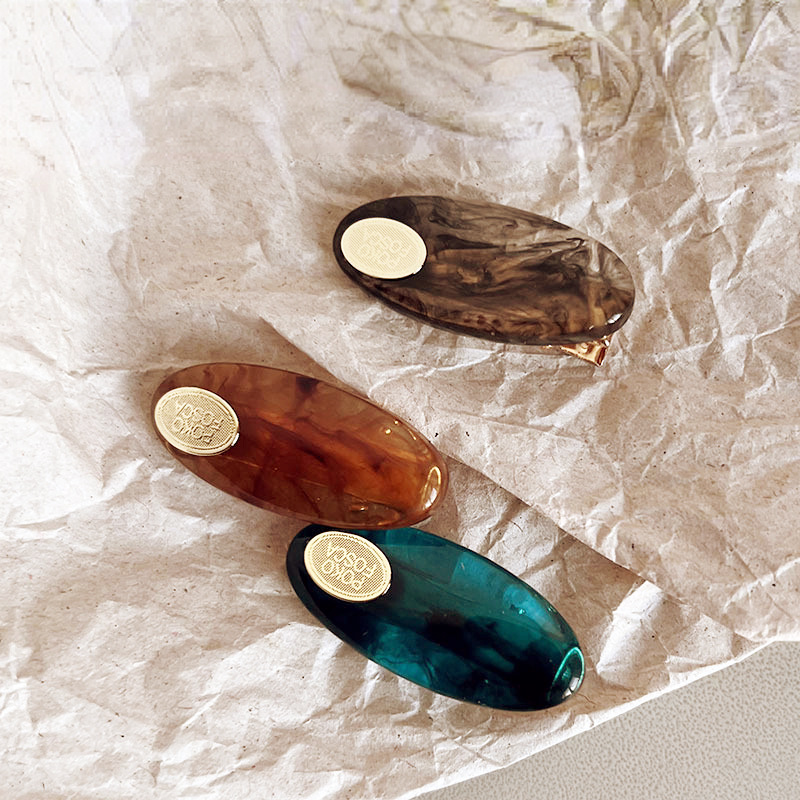 韩国复古醋酸边夹发夹高级感百搭刘海夹小金标椭圆一字夹女详情5