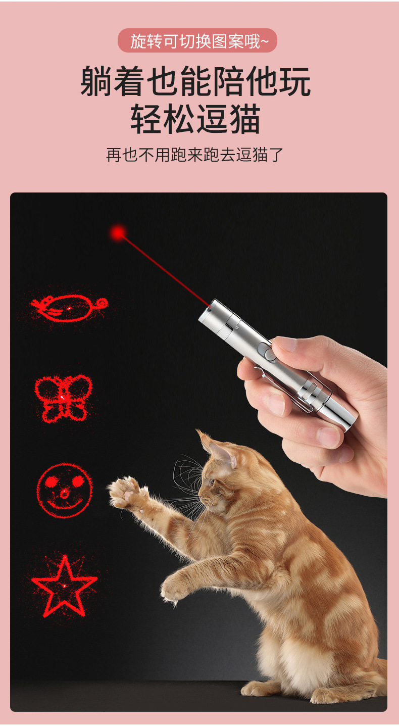 USB直充不锈钢迷你充电手电激光图案紫光逗猫棒猫癣自嗨猫咪用品详情8