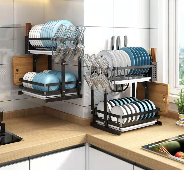 Double-layer bowl rack for kitchen storage pic 4