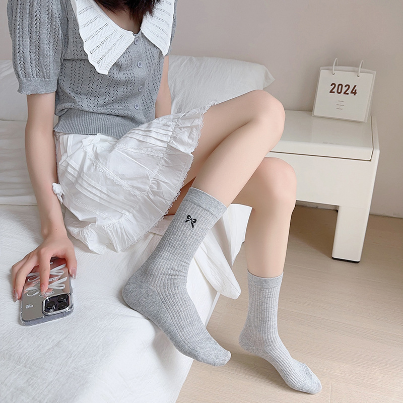 女中筒袜春夏袜子女堆堆袜纯棉条纹袜学院风拉拉袜长筒袜白色袜女详情53