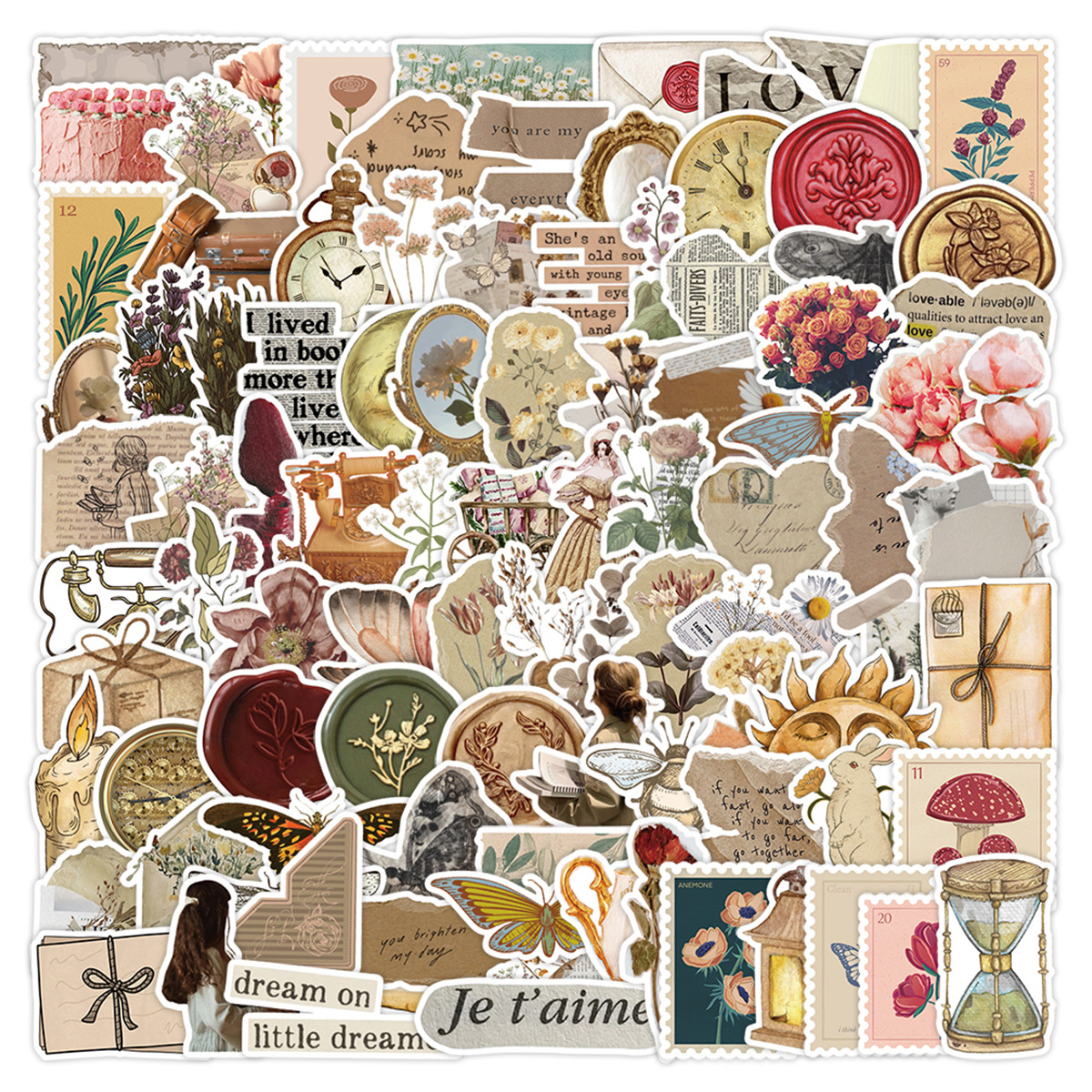 100张复古风复古涂鸦贴纸儿童DIY贴画水行李箱杯防水装饰贴纸批发详情2