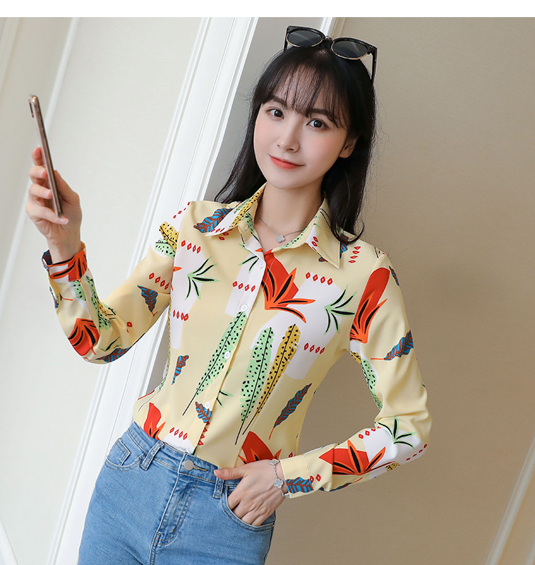New spring and autumn Korean-style slim-fit shirt for women, long-sleeved printed striped trendy base layer, Hong Kong-style top for women pic 65