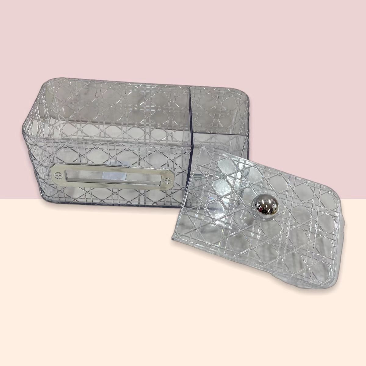 New product rattan grid pattern multi-functional tissue box in stock, light luxury home, hotel desktop tissue box storage box pic 3