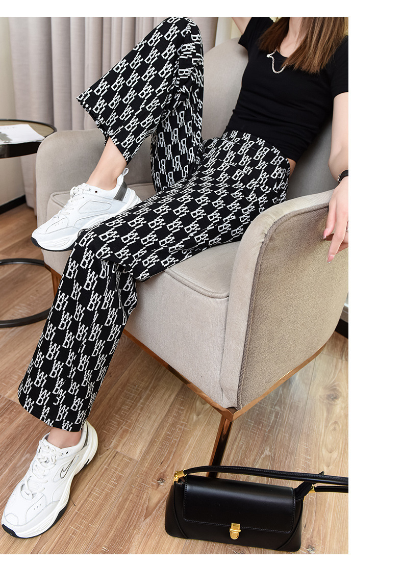 Wide-leg pants for women in 2021, high-waisted and slimming casual pants, spring and autumn Korean style letter loose straight-leg pants, long pants trend pic 19