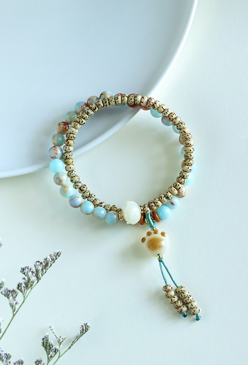 国潮星月菩提炭烧猫爪双圈串珠手链女民族风寿山石文玩手串手饰批发详情38