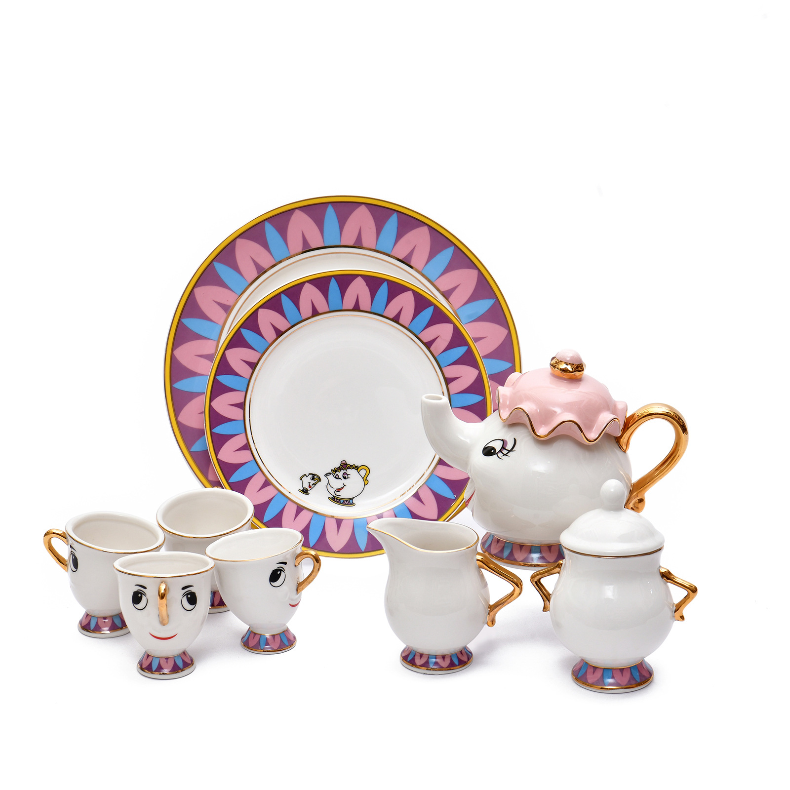 Beauty and the Beast Tea Set, Mrs. Gold-plated Ceramic Teapot Set, 3D Cartoon Afternoon Tea Cups pic 5
