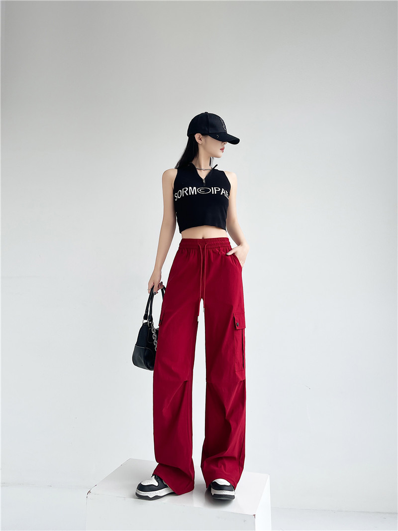2024抽绳束脚工装休闲裤女春夏薄款设计感褶皱宽松美式长裤子详情23