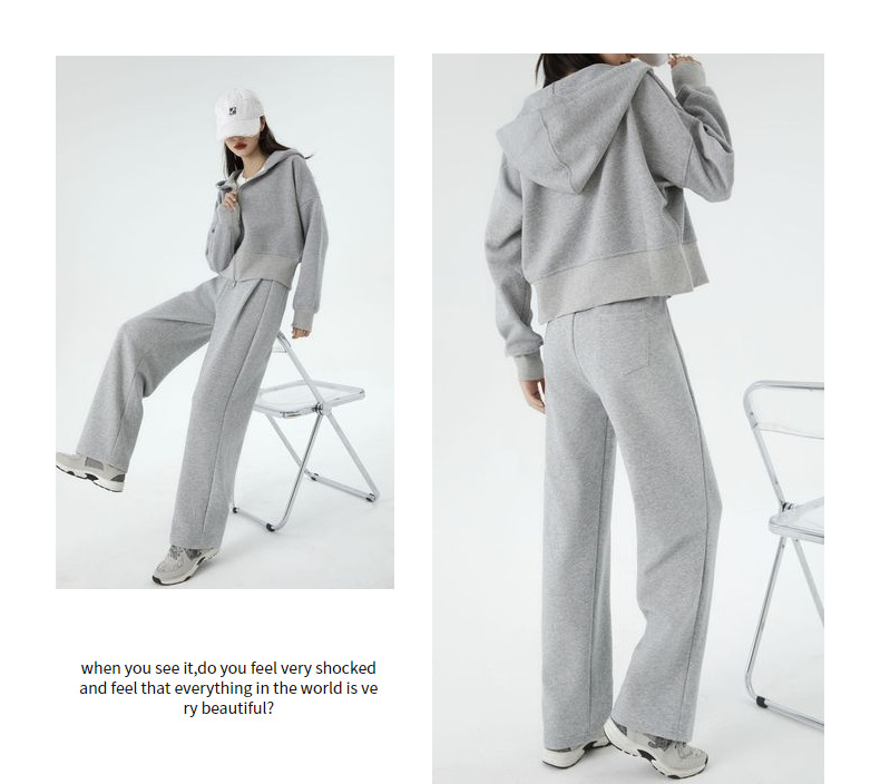 【云朵套装】连帽加绒双拉链空气棉运动高腰欧美风时尚卫衣套装女详情25