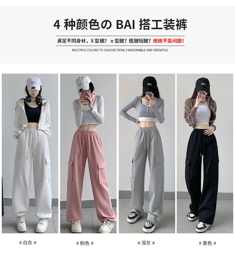 工装运动裤女2023秋冬新款牛奶丝高腰宽松显瘦直筒休闲窄版阔腿裤详情6