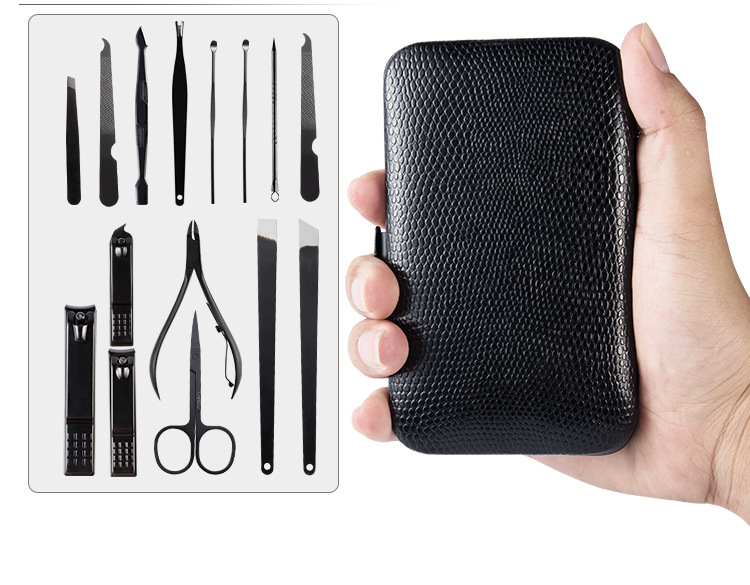 Stainless steel nail clippers, black nail clippers set, 18-piece nail clippers set, nail art tool set, beauty set pic 53