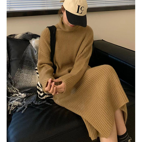 法式半高领中长款纯色内搭毛衣针织连衣裙女秋冬简约显瘦打底裙子详情20
