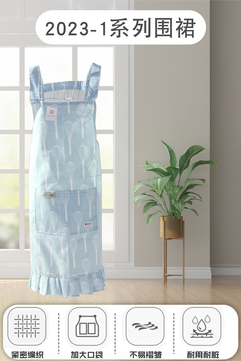 现代双层防水布艺围裙 康乐屋高端全棉家用厨房无袖防油围裙批发详情3