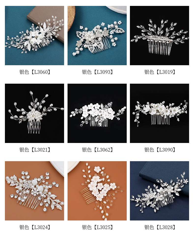 Cross-border bride headwear, pearl and water diamond insert comb, handcrafted inverted comb, ancient-style photo hair accessory, crystal coil hair comb pic 26